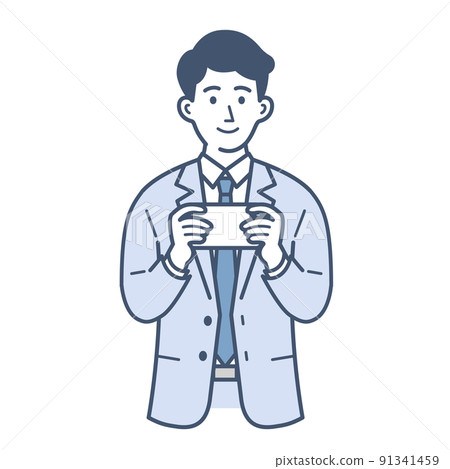 Illustration of a businessman watching a video on a smartphone 91341459