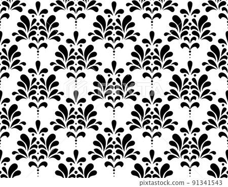Flower geometric pattern. Seamless vector background. White and black ornament. Ornament for fabric, wallpaper, packaging. Decorative print Flower geometric pattern. Seamless vector background. White and black ornament. Ornament for fabric, wallpaper, packaging. Decorative print 91341543