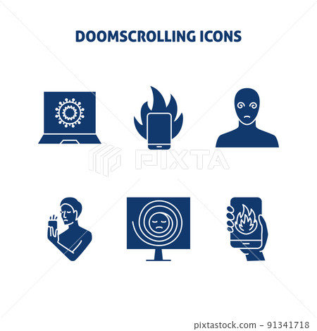 Doom scrolling concept icon set Doom scrolling concept icon set 91341718