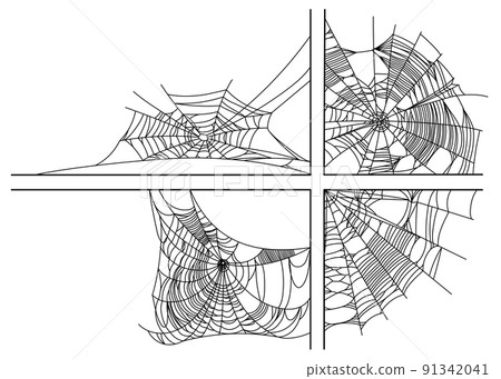 Spider web corners isolated on white background. Scary cobweb outline decor. Vector design elements for Halloween, horror, ghost or monster party, invitation and posters. Spider web corners isolated on white background. Scary cobweb outline decor. Vector design elements for Halloween, horror, ghost or monster party, invitation and posters. 91342041