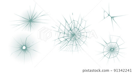 Glass cracks. Broken ice. Bullet marks on transparent surface, electronic display, window. Vector sketch illustration. Glass cracks. Broken ice. Bullet marks on transparent surface, electronic display, window. Vector sketch illustration. 91342241
