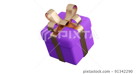 Realistic violet gift box with golden ribbon bow. Concept of abstract holiday, birthday or wedding present or surprise. 3d high quality isolated render Realistic violet gift box with golden ribbon bow. Concept of abstract holiday, birthday or wedding present or surprise. 3d high quality isolated render 91342290
