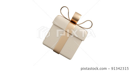 Realistic white paper gift box with golden ribbon bow. Concept of abstract holiday, birthday or wedding present or surprise. 3d high quality isolated render Realistic white paper gift box with golden ribbon bow. Concept of abstract holiday, birthday or wedding present or surprise. 3d high quality isolated render 91342315