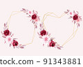 Burgundy floral wreath with golden frame 91343881