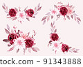 Watercolor burgundy flowers bouquet collection 91343888
