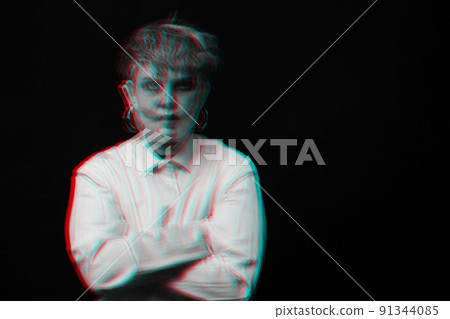 psychopath with mental disorders and insanity on a dark background 91344085