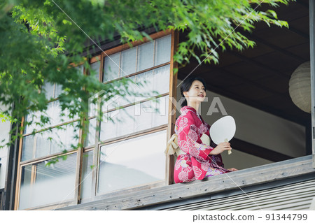 Windowside yukata woman Windowside yukata woman 91344799