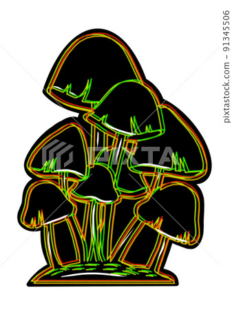 Set of black neon mushrooms on white background clip-art Set of black neon mushrooms on white background clip-art 91345506
