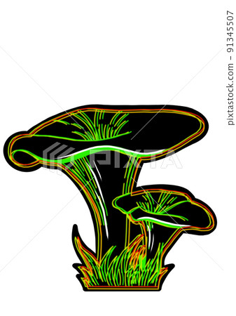 Set of black neon mushrooms on white background clip-art Set of black neon mushrooms on white background clip-art 91345507