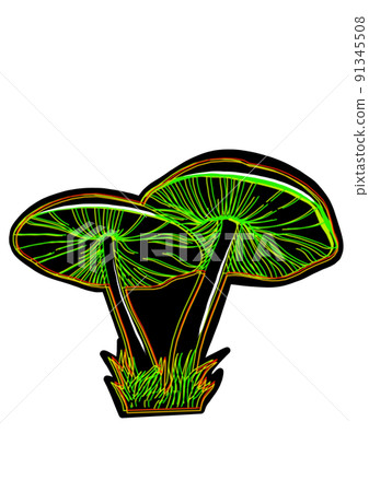 Set of black neon mushrooms on white background clip-art Set of black neon mushrooms on white background clip-art 91345508