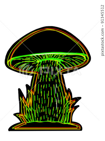 Set of black neon mushrooms on white background clip-art 91345512
