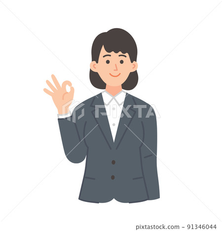 Illustration of a young female businessman giving an OK sign 91346044