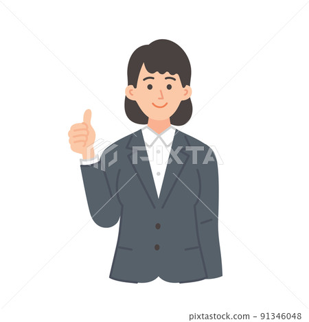 一位年輕女商人豎起大拇指的插圖 91346048