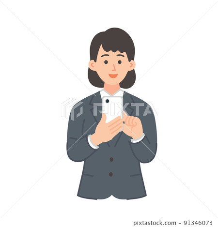 Illustration of a young female businessman operating a smartphone 91346073