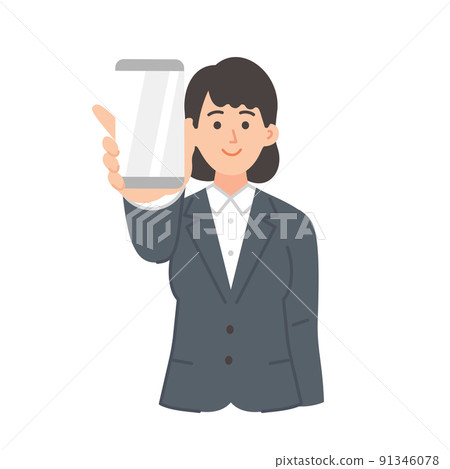 Illustration of a young female businessman presenting a smartphone Illustration of a young female businessman presenting a smartphone 91346078