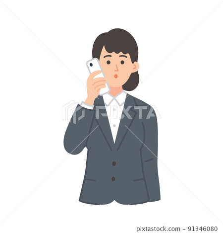 Illustration of a young female businessman making a phone call 91346080