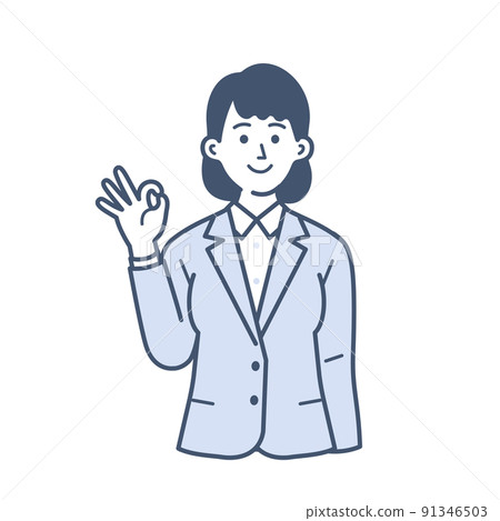 Illustration of a young female businessman giving an OK sign 91346503