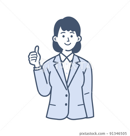 一位年輕女商人豎起大拇指的插圖 一位年輕女商人豎起大拇指的插圖 91346505