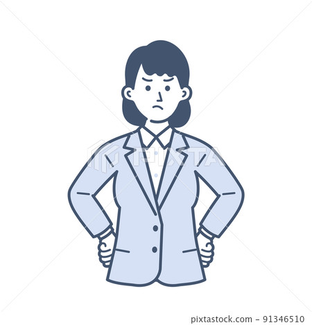 一個憤怒的姿勢的年輕女商人的插圖 一個憤怒的姿勢的年輕女商人的插圖 91346510