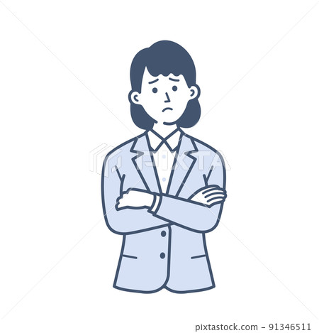 一位年輕女商人雙臂交叉思考的插圖 一位年輕女商人雙臂交叉思考的插圖 91346511