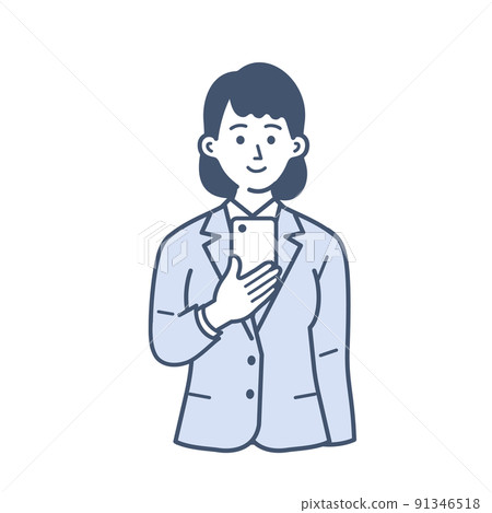 Illustration of a young female businessman looking at a smartphone 91346518
