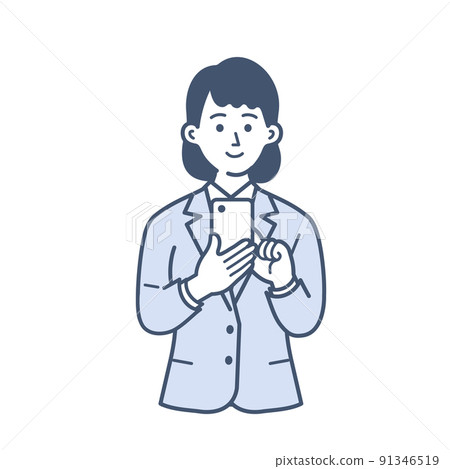 Illustration of a young female businessman operating a smartphone 91346519