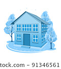 Winter landscape. House surrounded by trees 91346561