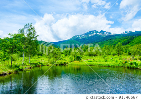 初夏的乘鞍高原（Osome池塘和乘鞍山） 91346667