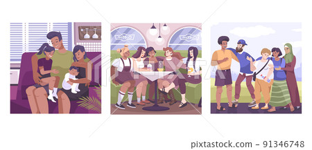 Hug Illustration Flat Icon Set 91346748