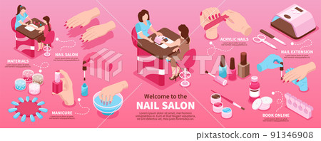 Nail Salon Isometric Infographics Nail Salon Isometric Infographics 91346908