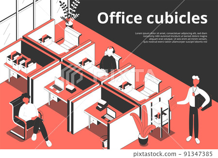Cubicle Office Isometric Background 91347385