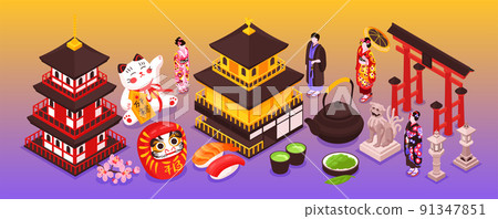 Japanese Culture Isometric Composition Japanese Culture Isometric Composition 91347851