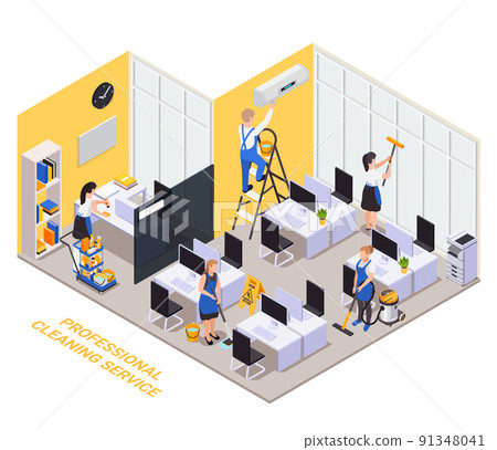 Isometric Cleaning Office Composition - Stock Illustration [91348041 ...