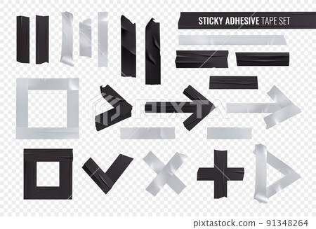 Black Silver Sticky Adhesive Tape Realistic Icon Set Black Silver Sticky Adhesive Tape Realistic Icon Set 91348264
