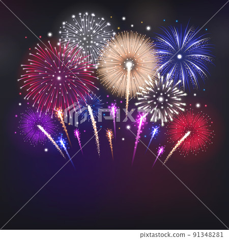 Fireworks Realistic Background Fireworks Realistic Background 91348281