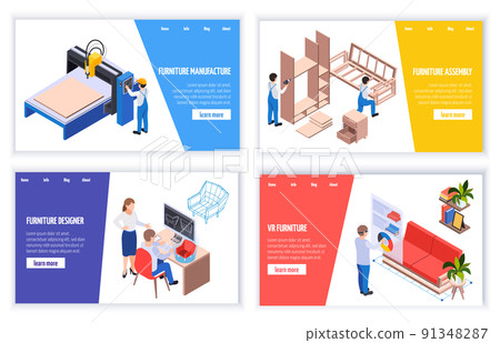 Furniture Production Isometric Banners 91348287