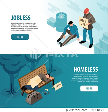 Jobless And Homeless Isometric Banners 91348395