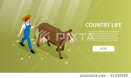 Cattle Farm Isometric Banner 91348498