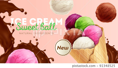 Ice Cream Realistic Composition Ice Cream Realistic Composition 91348525