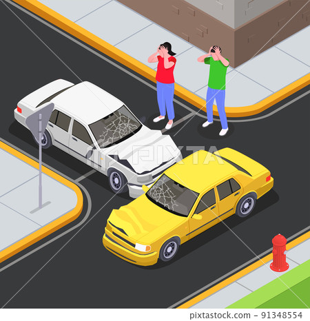 Car Accident Isometric Composition 91348554