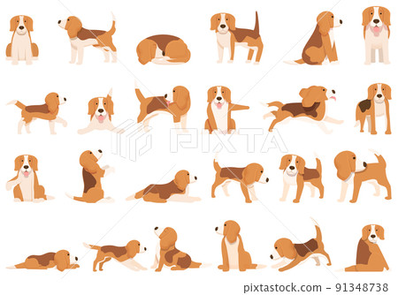 Beagle icons set cartoon vector. Dog breed. Canine pet Beagle icons set cartoon vector. Dog breed. Canine pet 91348738