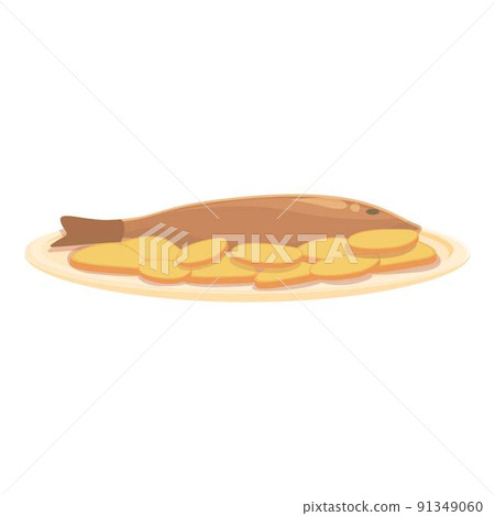 Fish dish icon cartoon vector. Dinner menu. Sauce dinner 91349060