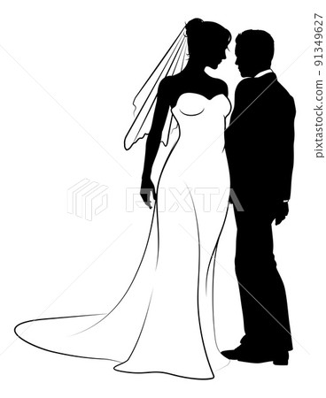 Bride And Groom Couple Wedding Dress Silhouettes 91349627