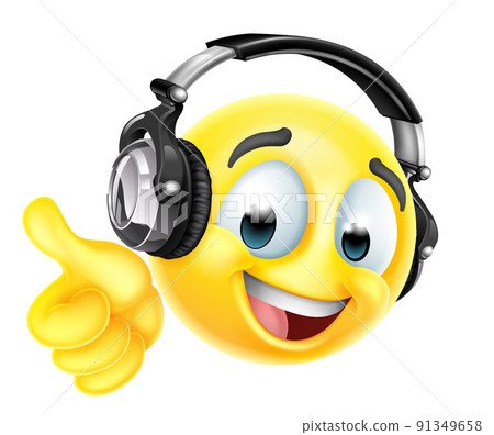 Cartoon Emoticon Face Icon With Music Headphones Cartoon Emoticon Face Icon With Music Headphones 91349658