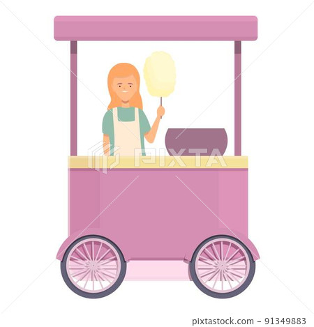 Pink cotton candy icon cartoon vector. Sweet truck. Shop seller Pink cotton candy icon cartoon vector. Sweet truck. Shop seller 91349883