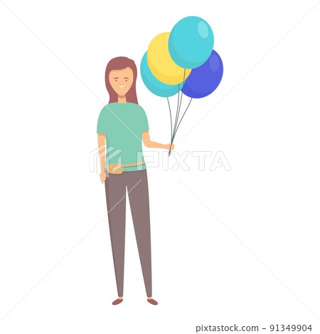 Woman balloon seller icon cartoon vector. Street shop. Happy performer 91349904