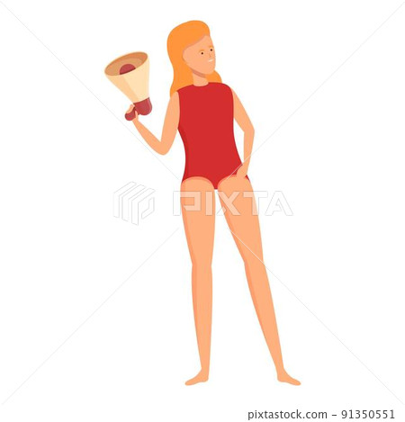 Lifeguard woman in megaphone icon cartoon vector. Guard life. Water ocean Lifeguard woman in megaphone icon cartoon vector. Guard life. Water ocean 91350551