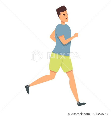 Boy morning running icon cartoon vector. Kid education. Happy child Boy morning running icon cartoon vector. Kid education. Happy child 91350757