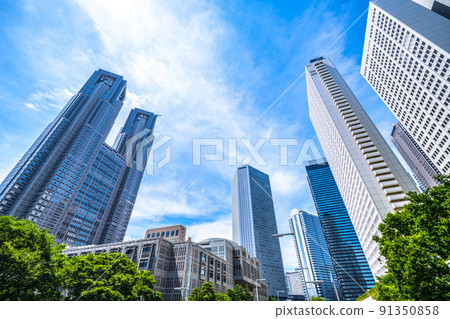 日本東京都市風景,新宿副中心...摩天大樓的視圖。左為東京都 日本東京都市風景,新宿副中心...摩天大樓的視圖。左為東京都 91350858