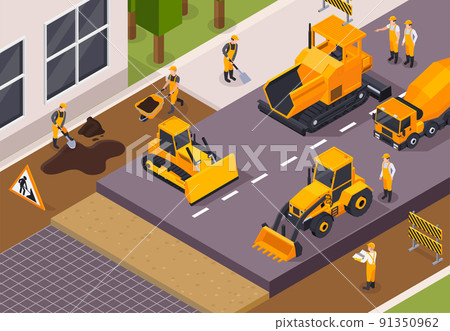Isometric Road Construction Concept 91350962